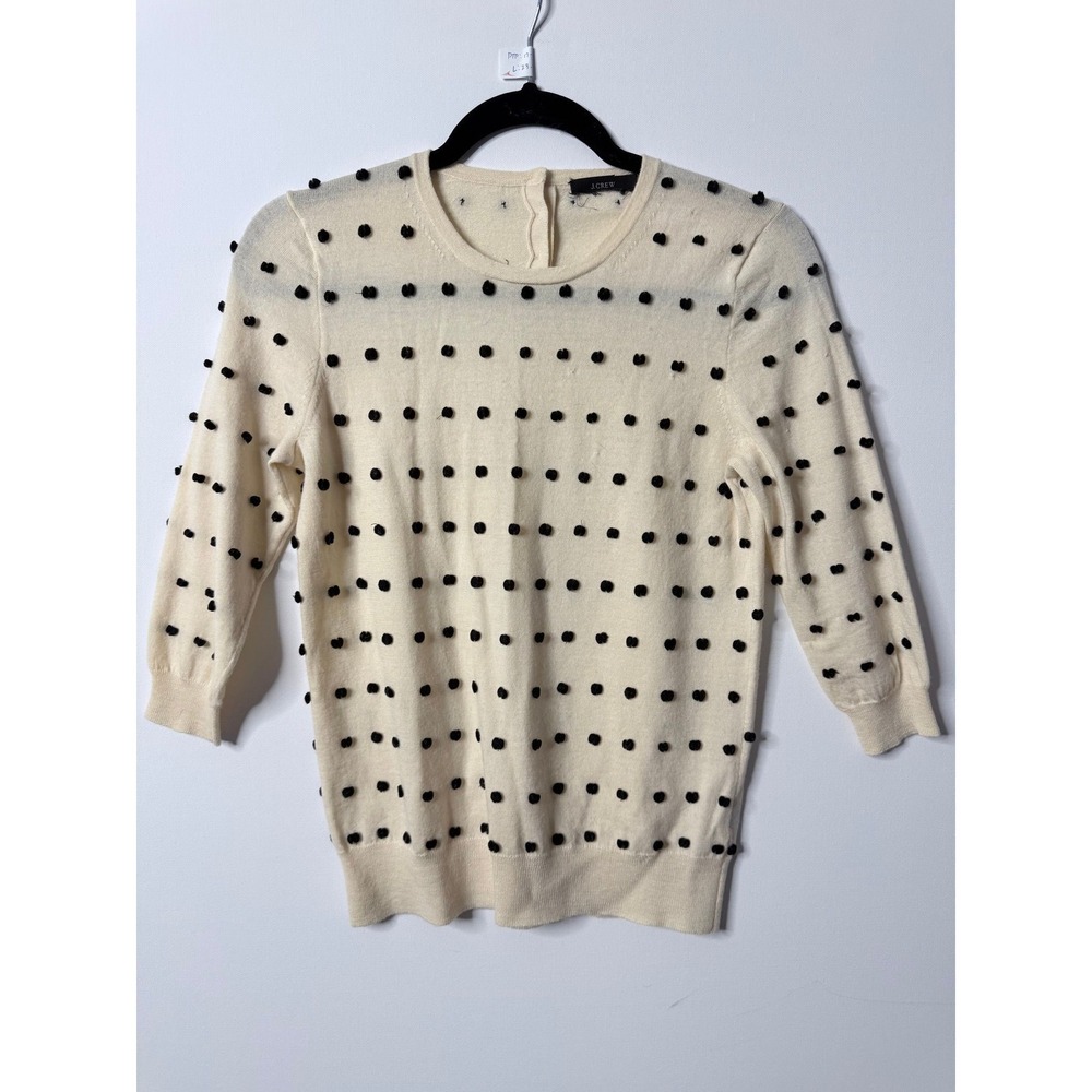 J.Crew Feminine Academia Bobble Dot Knit Sweater Cream Black